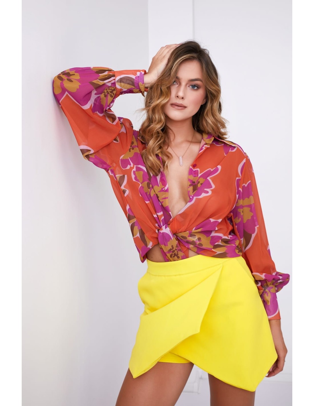 Elegant wrap skirt and shorts, yellow 16228 - Online store - Boutique